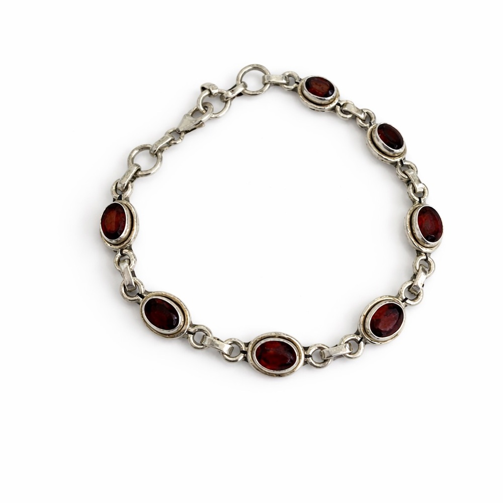 Sterling Silver Garnet Tennis Bracelet Adjustable New
